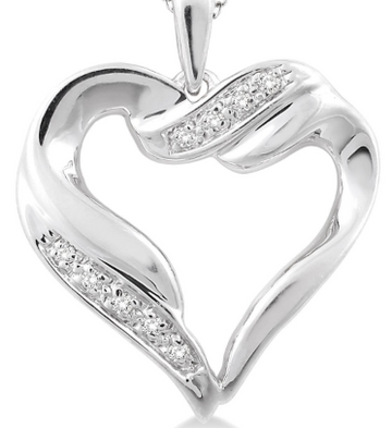 Silver Heart Shape Diamond Fashion Pendant, 0.05 Carat TW